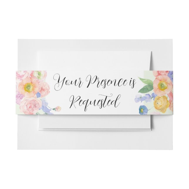 Spring Watercolor Wedding Invitation Belly Band (Front Example)