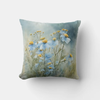 Spring Watercolor Wildflower Decorative Floral Cushion