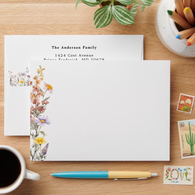 Spring Watercolor Wildflowers Florals Envelope (Desk)