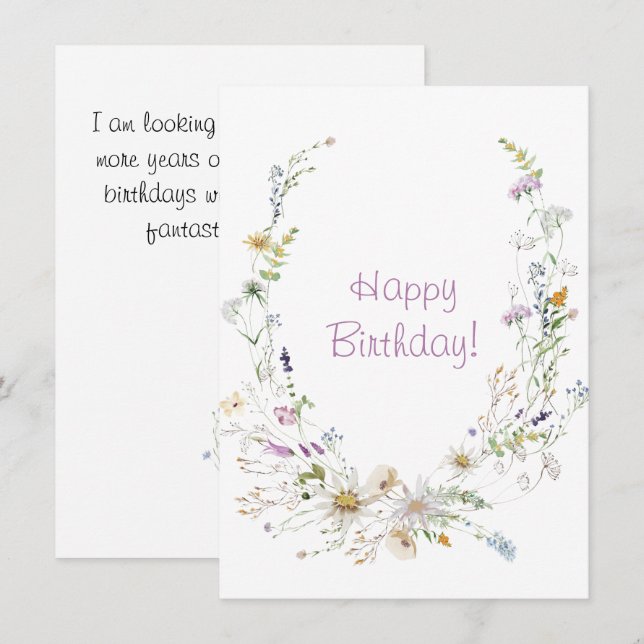 Spring Watercolor Wildflowers Happy Birthday  (Front/Back)