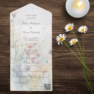 Spring Watercolor Wildflowers QR Code All In One Invitation