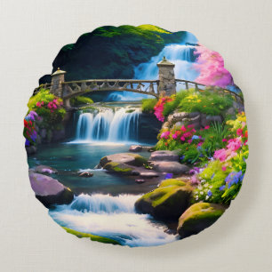 Spring Waterfall 1 Round Cushion