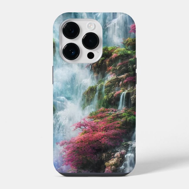 Spring Waterfall Mountain Pink Flowers 11 iPhone Case (Back)