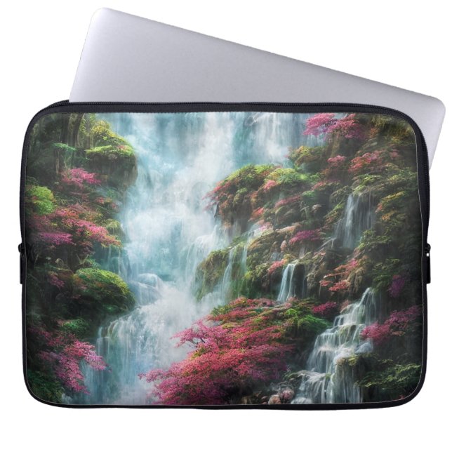 Spring Waterfall Mountain Pink Flowers 11 Laptop Sleeve (Front)
