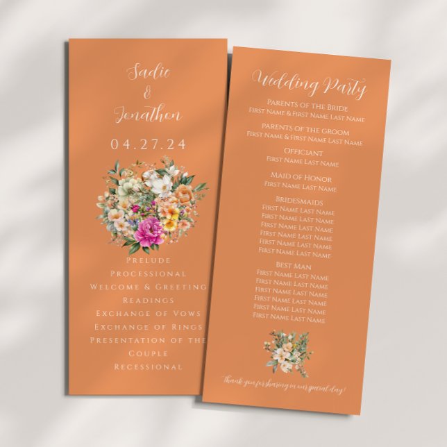 Spring Wedding Apricot Peach Floral Wedding Programme (Creator Uploaded)