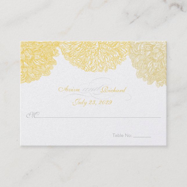 Spring Wedding Colours Gold Floral Table Place Car Card (Front)