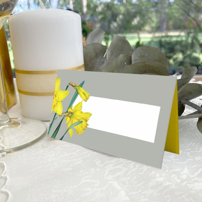 Spring wedding daffodil watercolor grey yellow  place card (Creator Uploaded)
