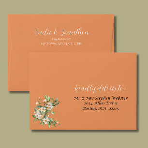Spring Wedding Floral Apricot Peach Wedding Envelope