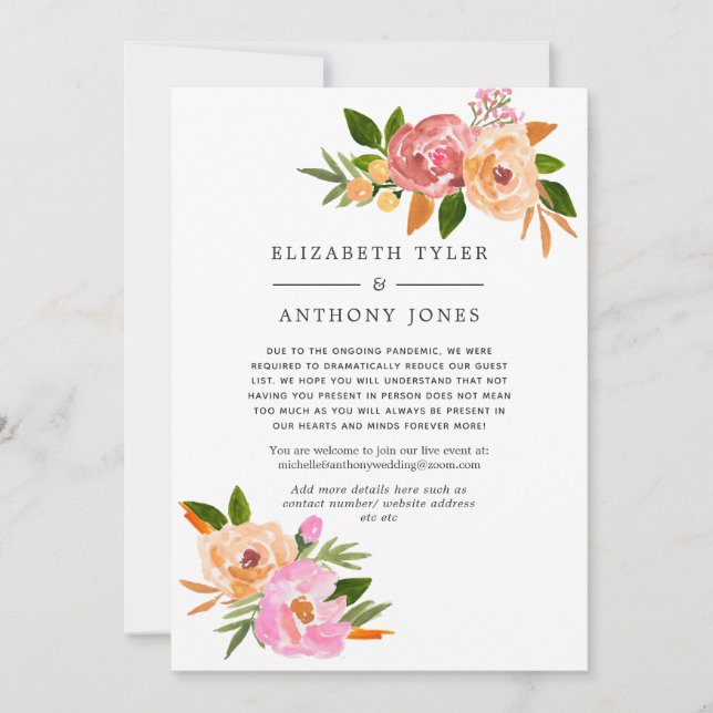 Spring Wedding Floral Reduced Guest List Announcement (Front)