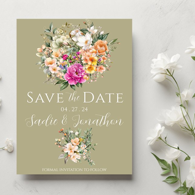 Spring Wedding Floral Sage Green Wedding Save The Date (Creator Uploaded)