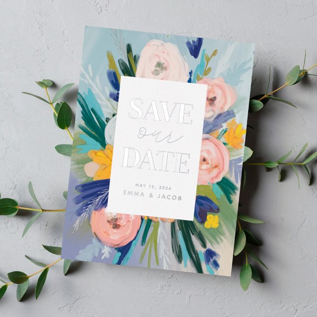 Spring Wedding Flower Bouquet Save the Date Foil Invitation Postcard (Creator Uploaded)