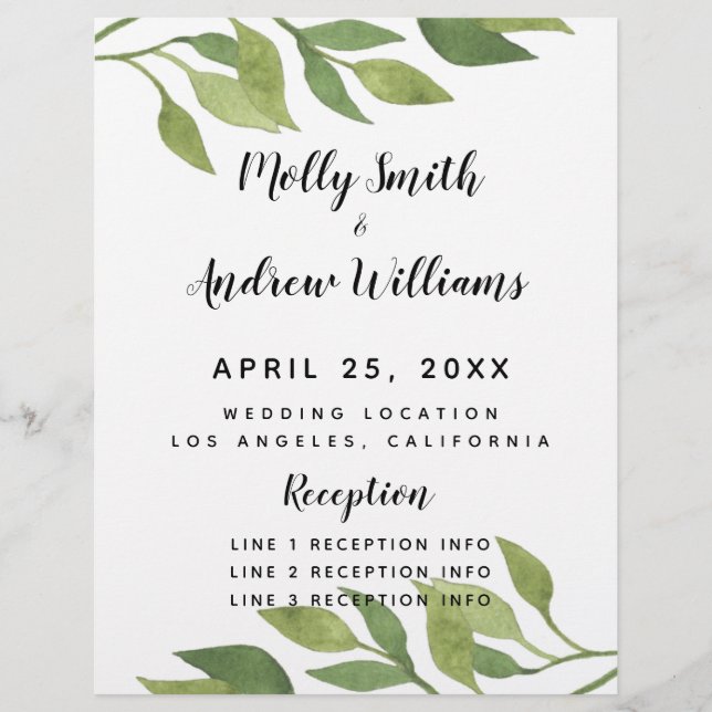 Spring wedding greenery wedding PROGRAM (Front)