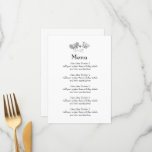 Spring wedding menu with elegant butterfly logo<br><div class="desc">Spring wedding menu with elegant butterfly logo. Elegant template with classy typography. Beautiful design for couples getting married in March,  April,  May etc. Part of matching set for springtime season. Change colour palette to match your theme. Black and white example.</div>