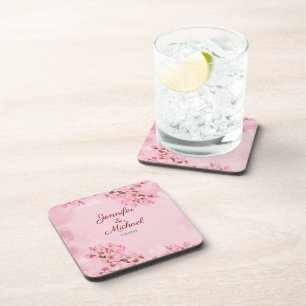 Spring Wedding Pink Cherry Blossoms Coaster