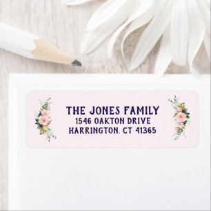 Spring Wedding Return Address Labels Pink Navy