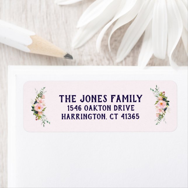 Spring Wedding Return Address Labels Pink Navy (Insitu)