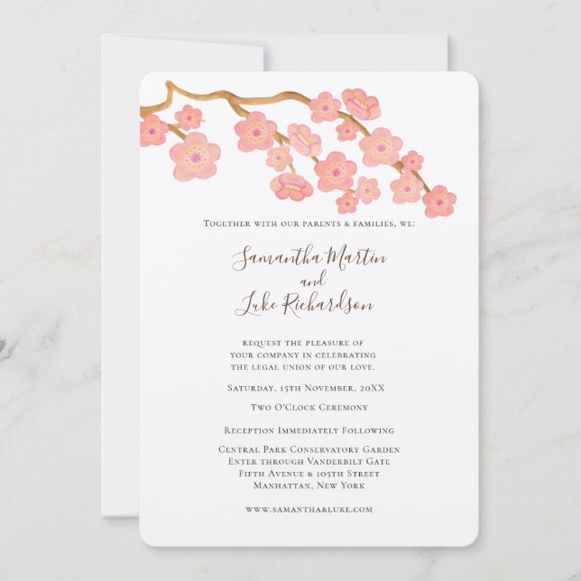 Spring Wedding Sakura Cherry Blossom Tree Invitation (Front)