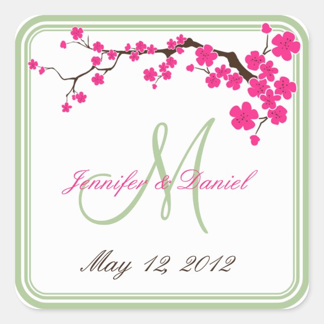 Spring Wedding Summer Wedding Monogram Favour Labe Square Sticker (Front)