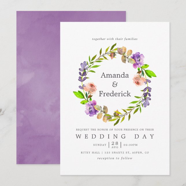 Spring Wedding Watercolor Floral Invitation (Front/Back)