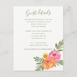 Spring Wedding watercolor flowers Guest Details Enclosure Card