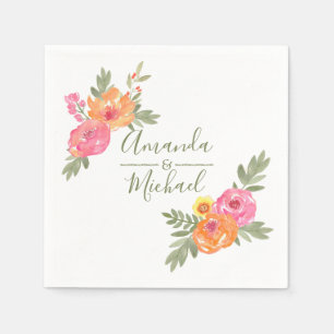 Spring Wedding watercolor flowers Napkin