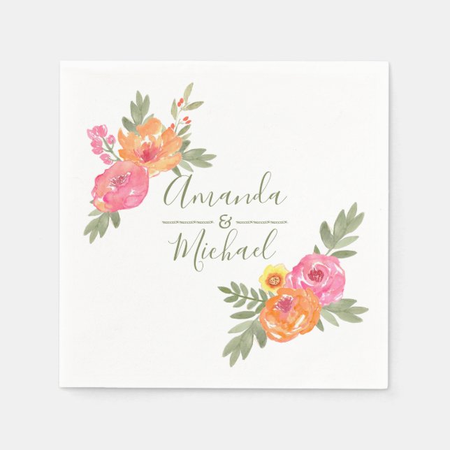 Spring Wedding watercolor flowers Napkin (Front)