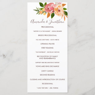 Spring Wedding watercolor flowers Wedding Program Programme