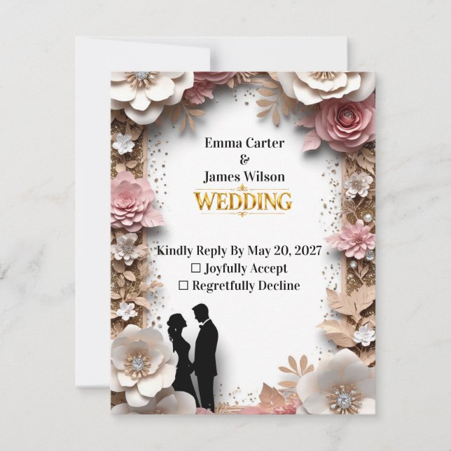 🌺Spring Wedding With Peach Flowers 💐 RSVP Card (Front)