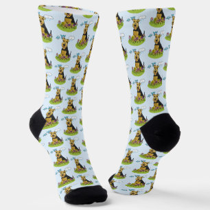 Spring Welsh Terrier Dog with Flowers - Cute Socks