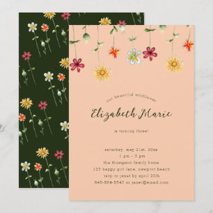 Spring Whimsical Wildflower Orange Girl Birthday Invitation