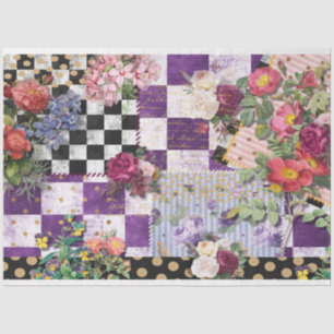 Spring Whimsy Checks Floral Decoupage Tissue Paper