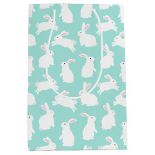 Spring White Bunnies Pattern  Medium Gift Bag