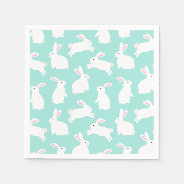 Spring White Bunnies Pattern  Napkin (Front)