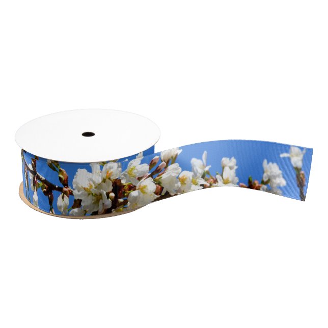 Spring white cherry Blossoms Grosgrain Ribbon (Spool)