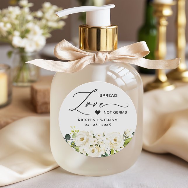 Spring White Rose Floral Sanitizer Wedding Favour Classic Round Sticker (Creator Uploaded)