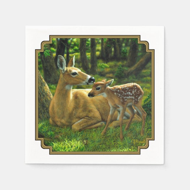 Spring Whitetail Fawn and Mother Deer Napkin (Front)