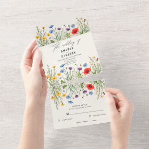 Spring Wild Flower Meadow Wedding All In One Invitation