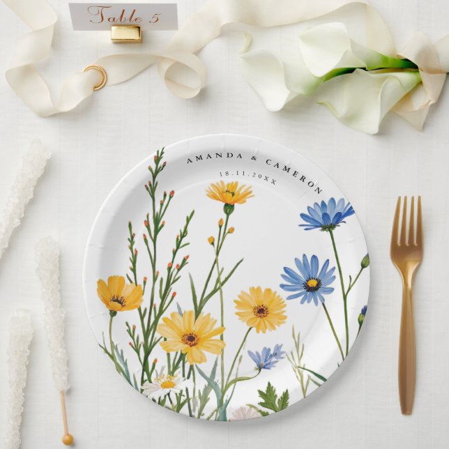 Spring Wild Flower Meadow  Wedding Paper Plate (Wedding)