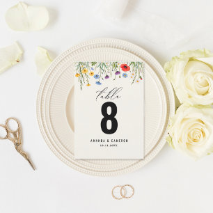 Spring Wild Flower Meadow Wedding Table Number