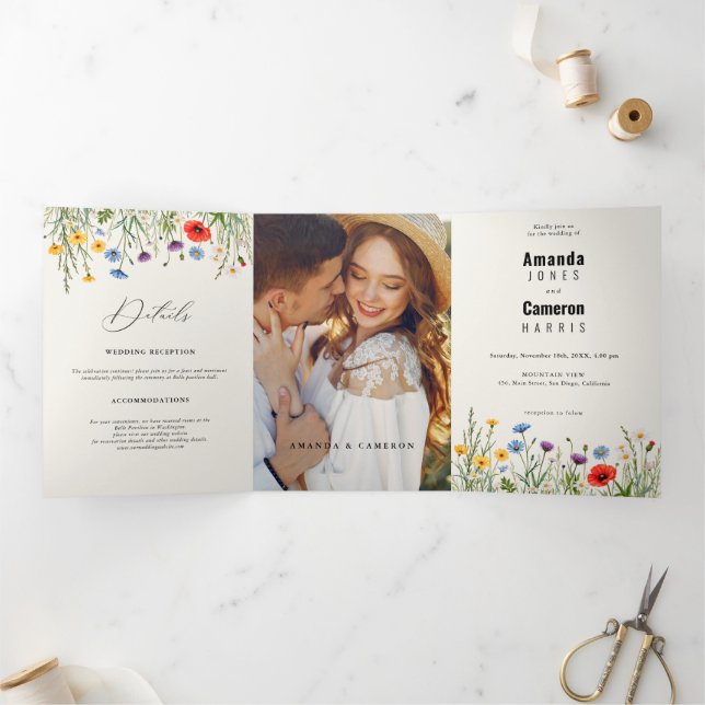 Spring Wild Flower Meadow Wedding  Tri-Fold Announcement (Inside)