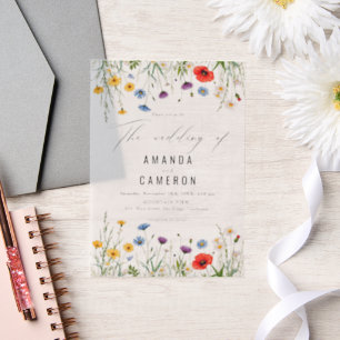 Spring Wild Flower Meadow Wedding Vellum Invitations