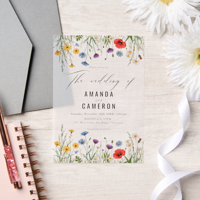Spring Wild Flower Meadow Wedding Vellum Invitations (Wedding)