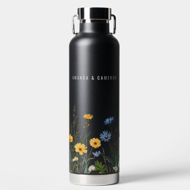 Spring Wild Flower Meadow Wedding Water Bottle (Front)