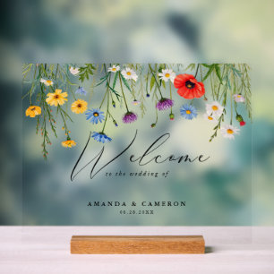 Spring Wild Flower Meadow Wedding Welcome Acrylic Sign
