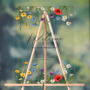 Spring Wild Flower Meadow Wedding Welcome  Acrylic Sign