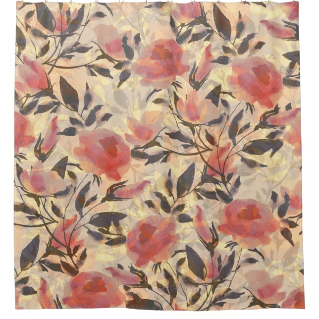 Spring wild roses: watercolor pattern. shower curtain (Front)