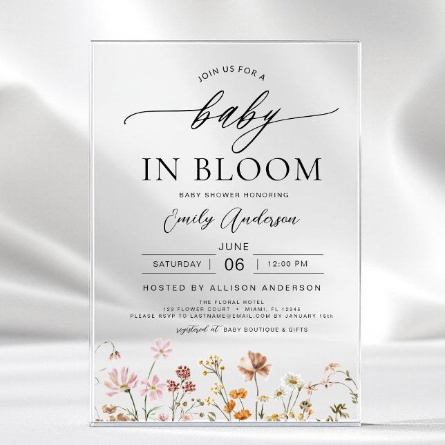Spring Wildflower Baby in Bloom Baby Shower Acrylic Invitations (Creator Uploaded)