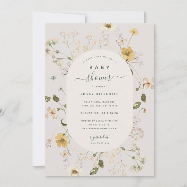 Spring Wildflower Baby Shower Invitation Card (Front)