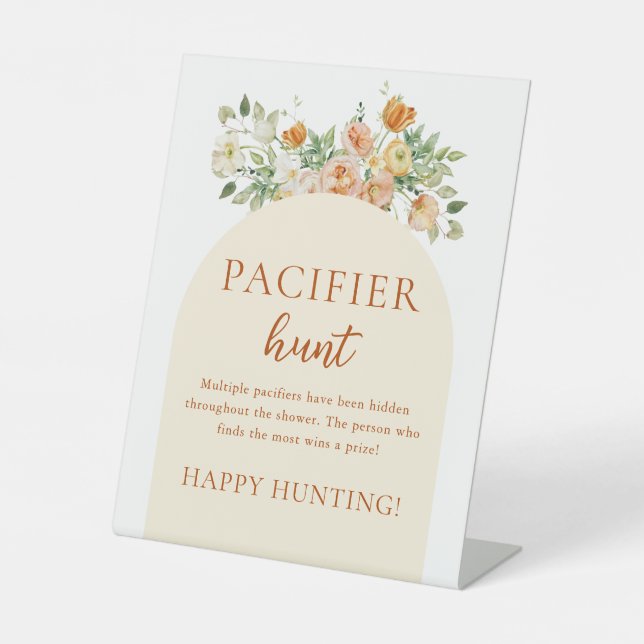 Spring Wildflower Baby Shower Pacifier Hunt Game Pedestal Sign (Front)