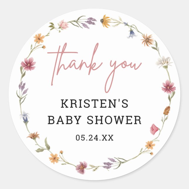 Spring Wildflower Baby Shower Thank You Classic Round Sticker (Front)